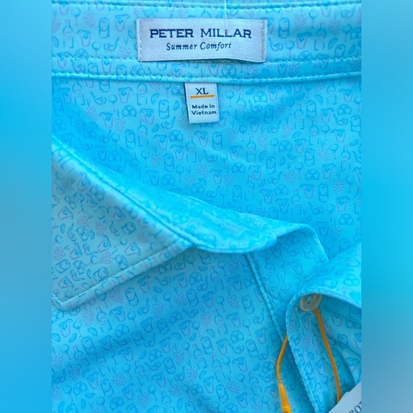 NWT Peter MIllar Blue Printed Cocktail Grapes Golf 3 Button Polo Size XL - Picture 2 of 6
